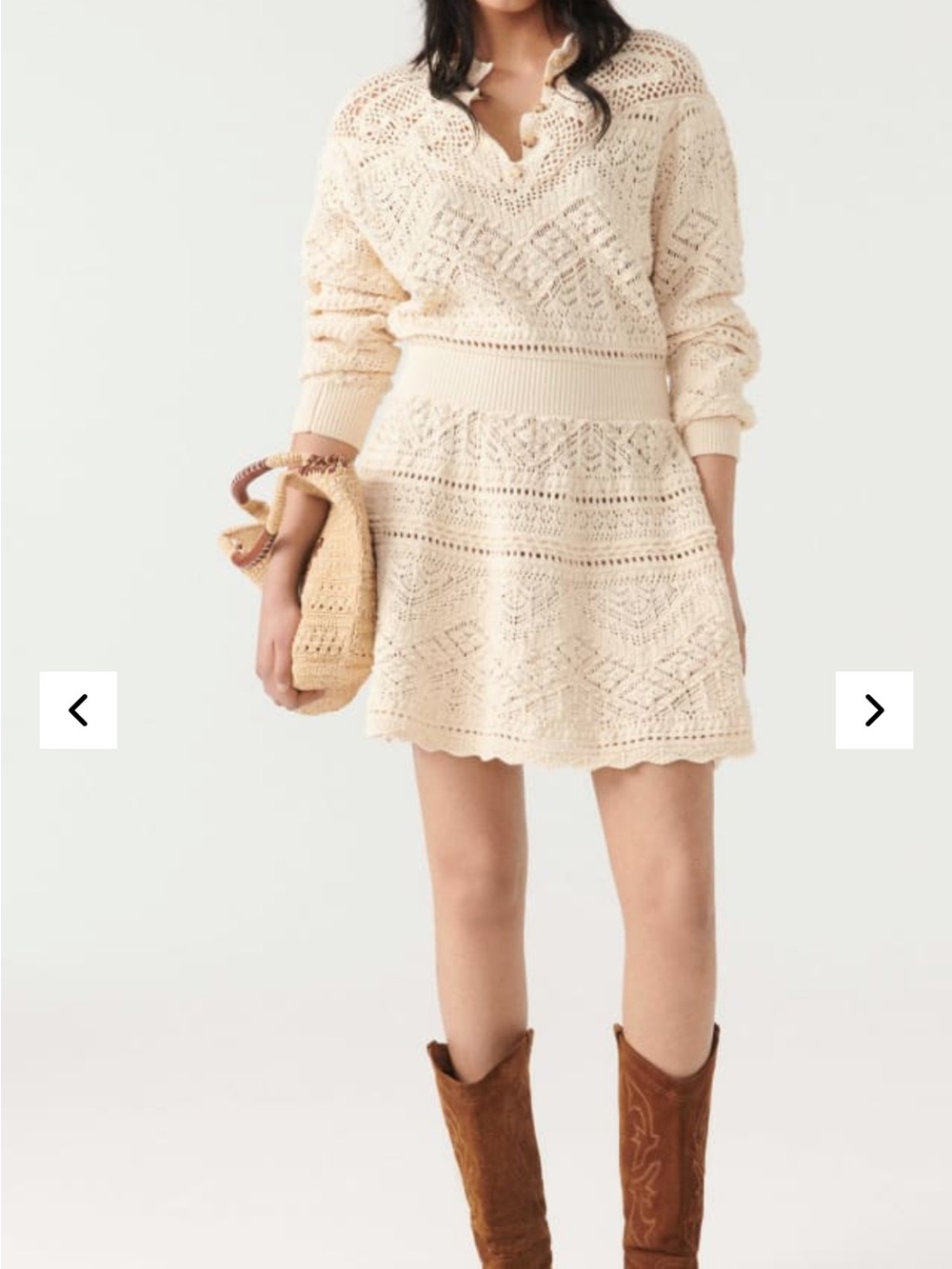ba&sh Pearle Crochet Knit Sweater Dress | Ecru | Medium | EUC